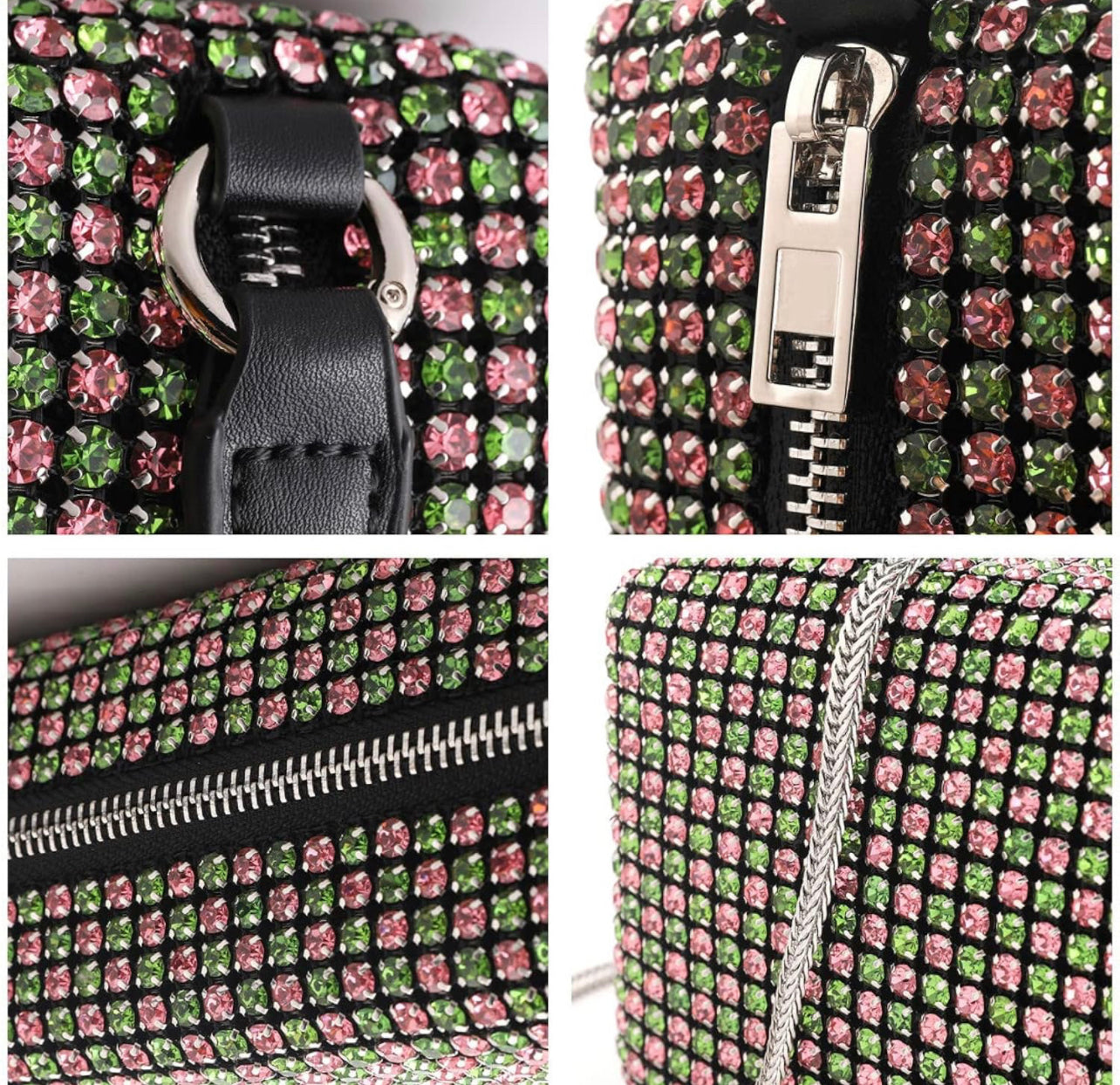 Pink and Green Crystal Purse/ Evening Bag