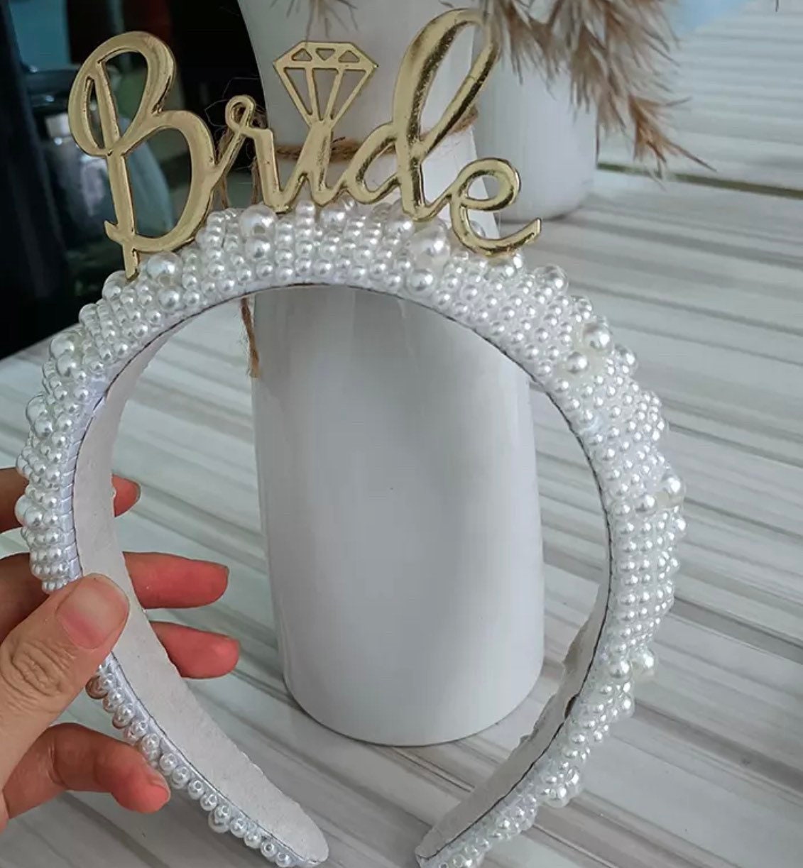 Bride crown, bride headband, bachelorette tiara, Bachelorette headband, Bride to be-GOLD - Pink Fantasma