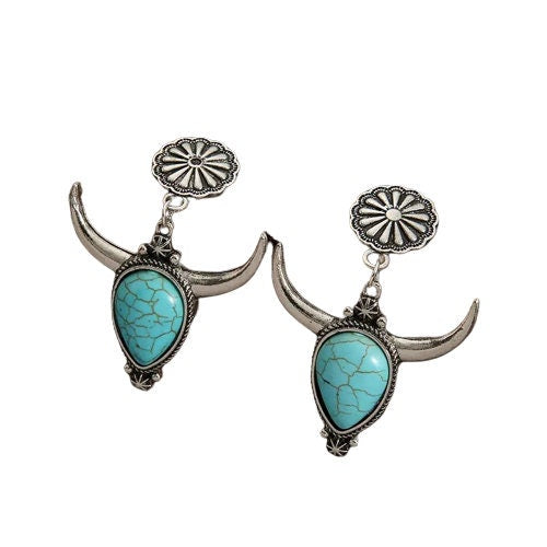 Bull head turquoise earrings |Bohemian earrings| Bull head earrings|Cowgirl earrings