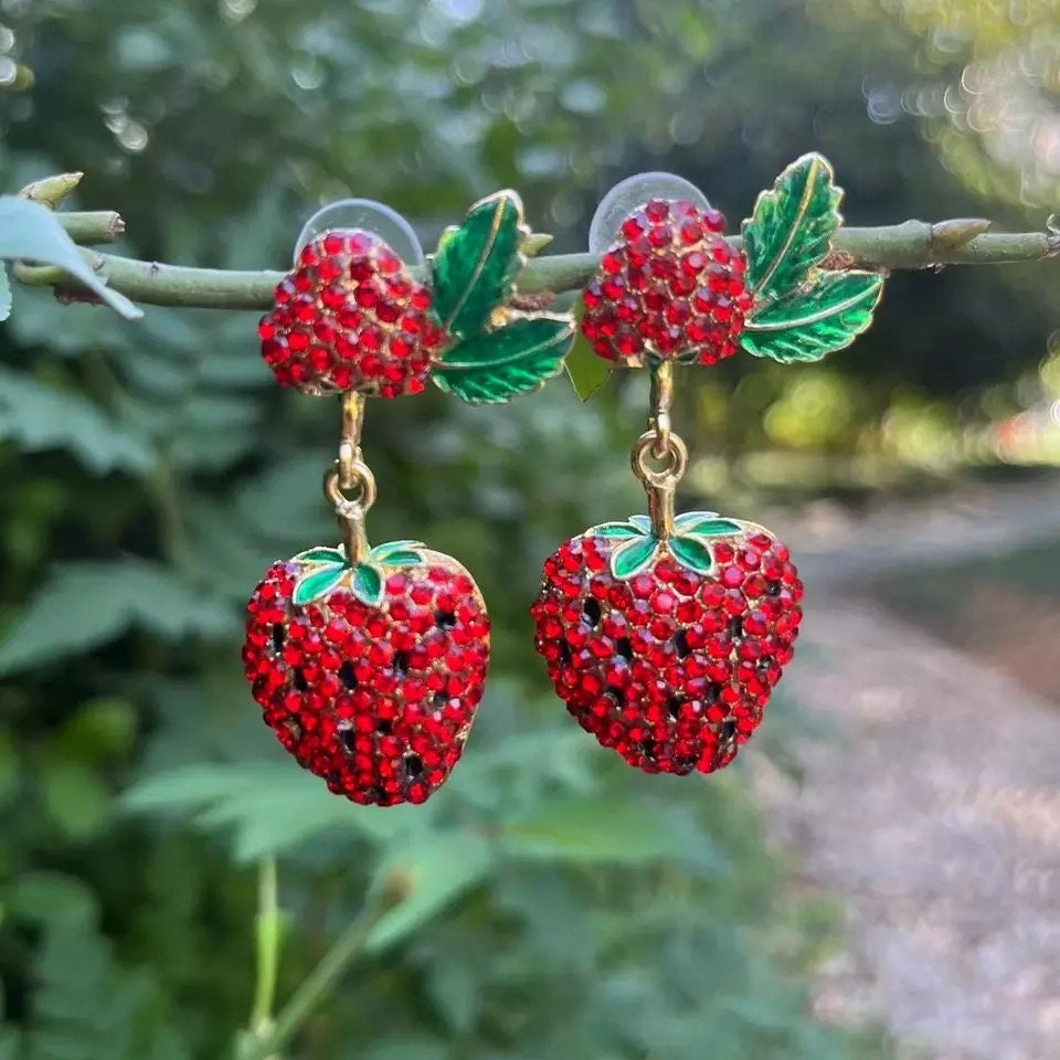 Strawberry earrings | Rhinestone earrings|Statement earrings