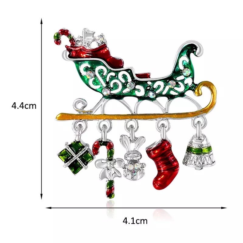 Christmas Santa sleigh brooch pin