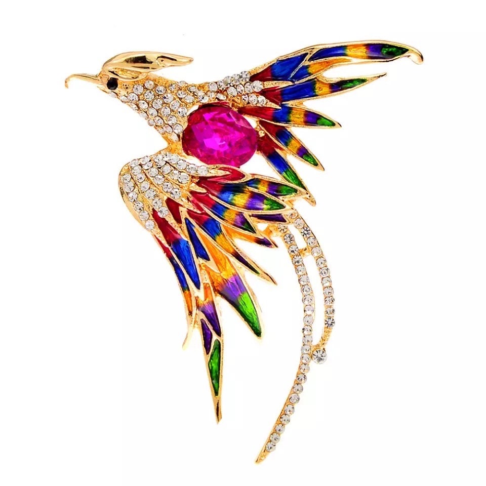 Phoenix Bird Brooch Pin - Pink Fantasma