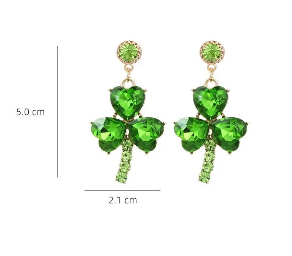 Rhinestone Clover Drop Earrings| St. Patrick's Day Earrings - Pink Fantasma