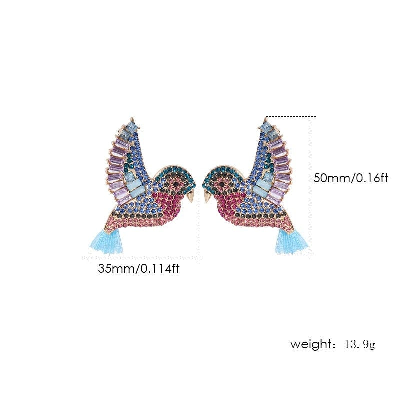 Crystal Rhinestone Bird Earrings - Pink Fantasma