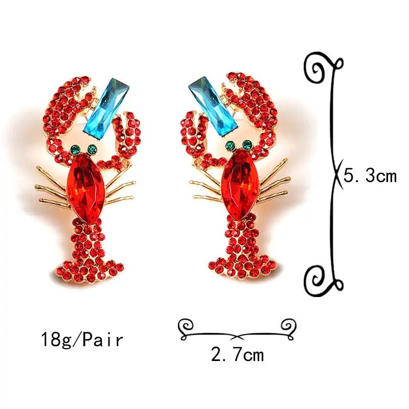 Lobster Rhinestone Earrings| Lobster Earrings - Pink Fantasma