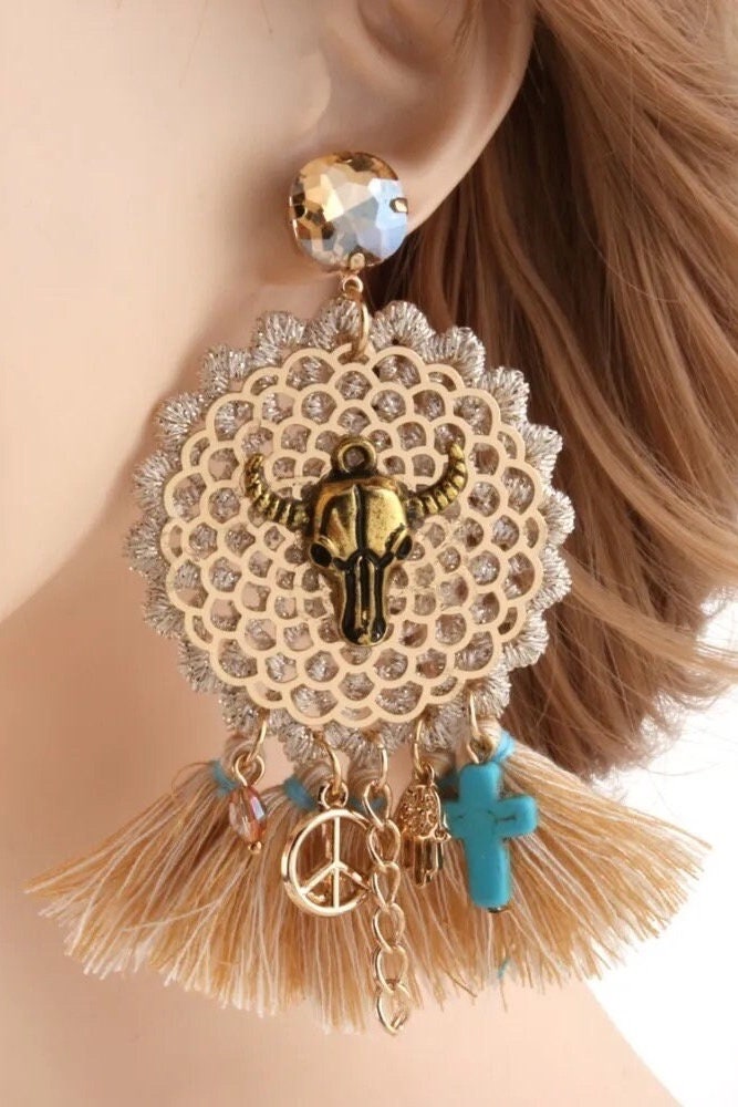 Bull head turquoise earrings |Bohemian earrings| Bull head earrings - Pink Fantasma