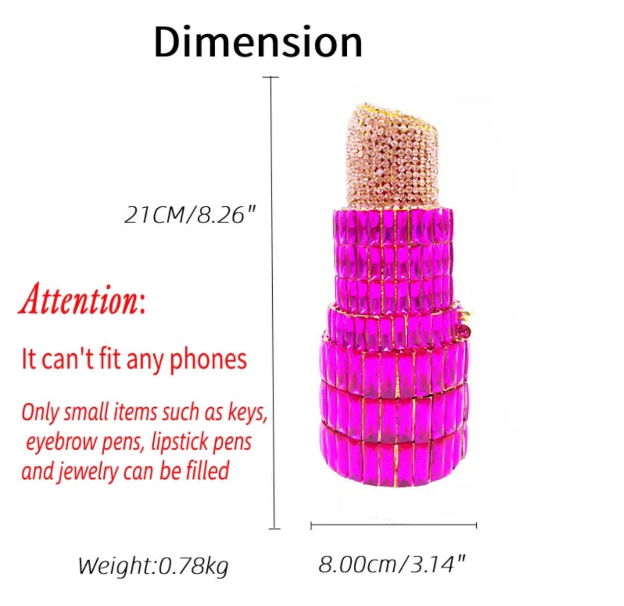 Lipstick clutch purse| Evening Bag| Crystal Clutch| Lipstick clutch and Evening bag - Pink Fantasma