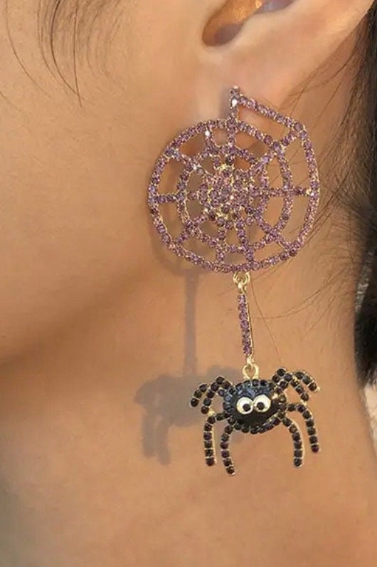 Spider dangle earrings|Statement Earrings |Halloween Earrings - Pink Fantasma