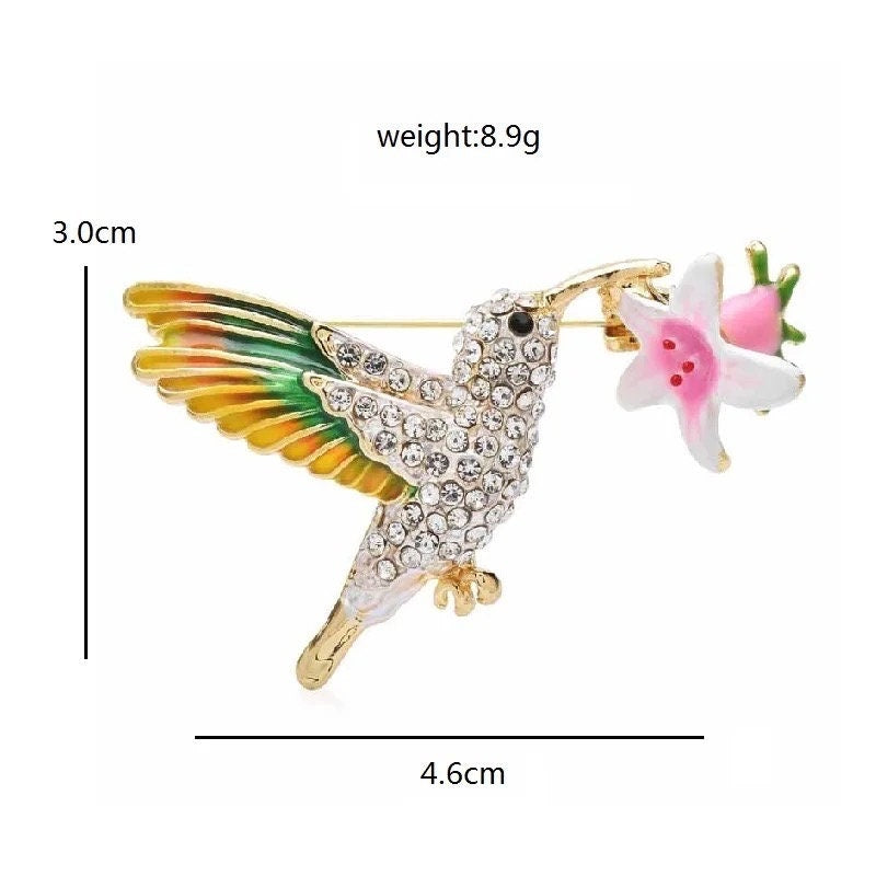 Humming bird Rhinestone Brooch pin - Pink Fantasma