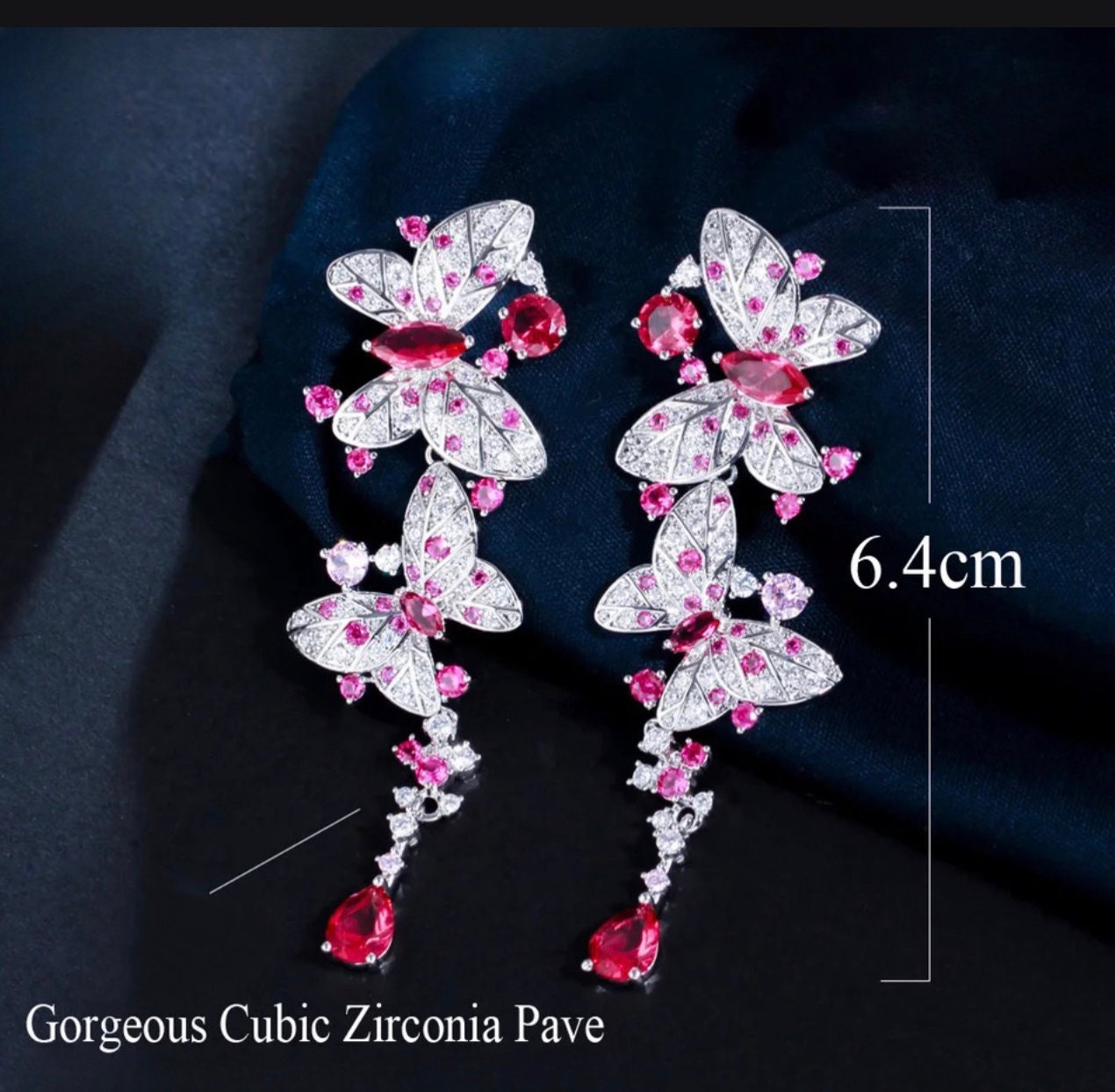 Butterfly Crystal Earrings|CZ crystal earrings| Formal earrings |Butterfly earrings - Pink Fantasma