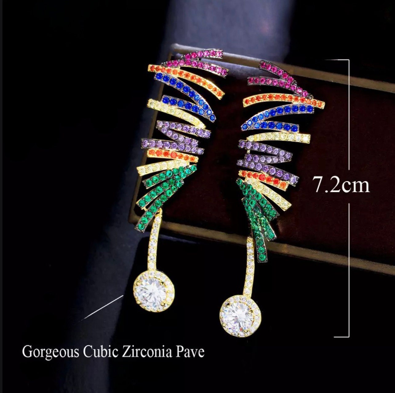 Colorful Crystal Earrings|CZ crystal earrings|Rainbow earrings - Pink Fantasma