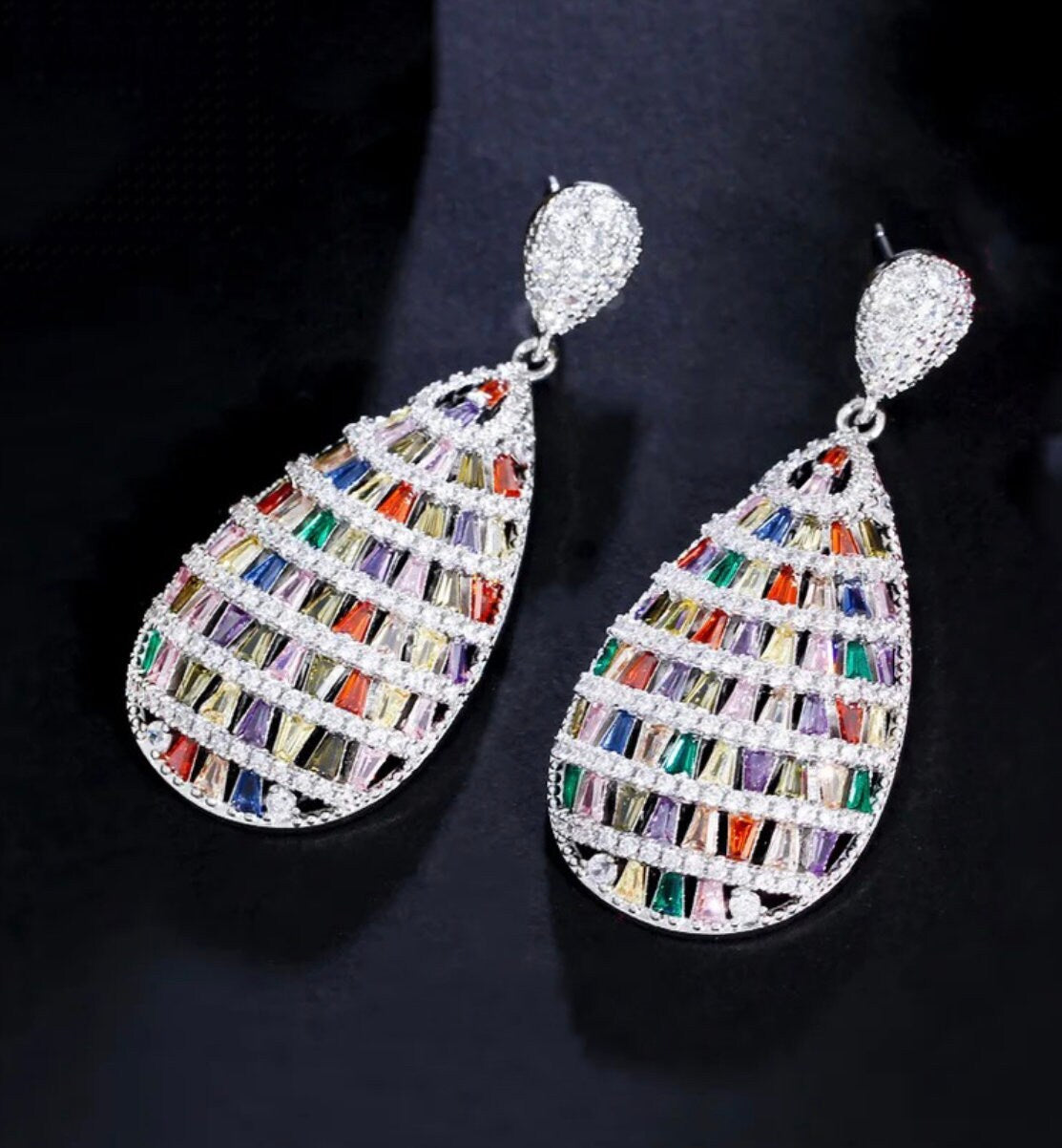 Multi color Crystal Earrings|CZ Colorful earrings - Pink Fantasma