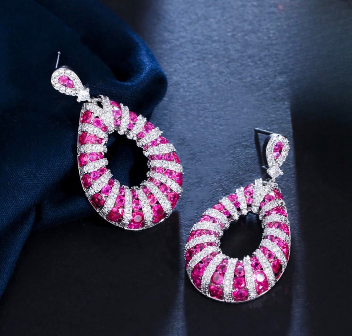 Pink Crystal Earrings|CZ crystal Pink earrings - Pink Fantasma