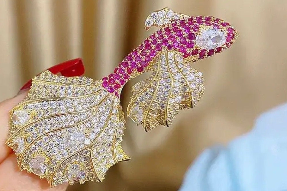 Cubic Zirconia Star Fish Brooch |Fish Brooch Pin - Pink Fantasma