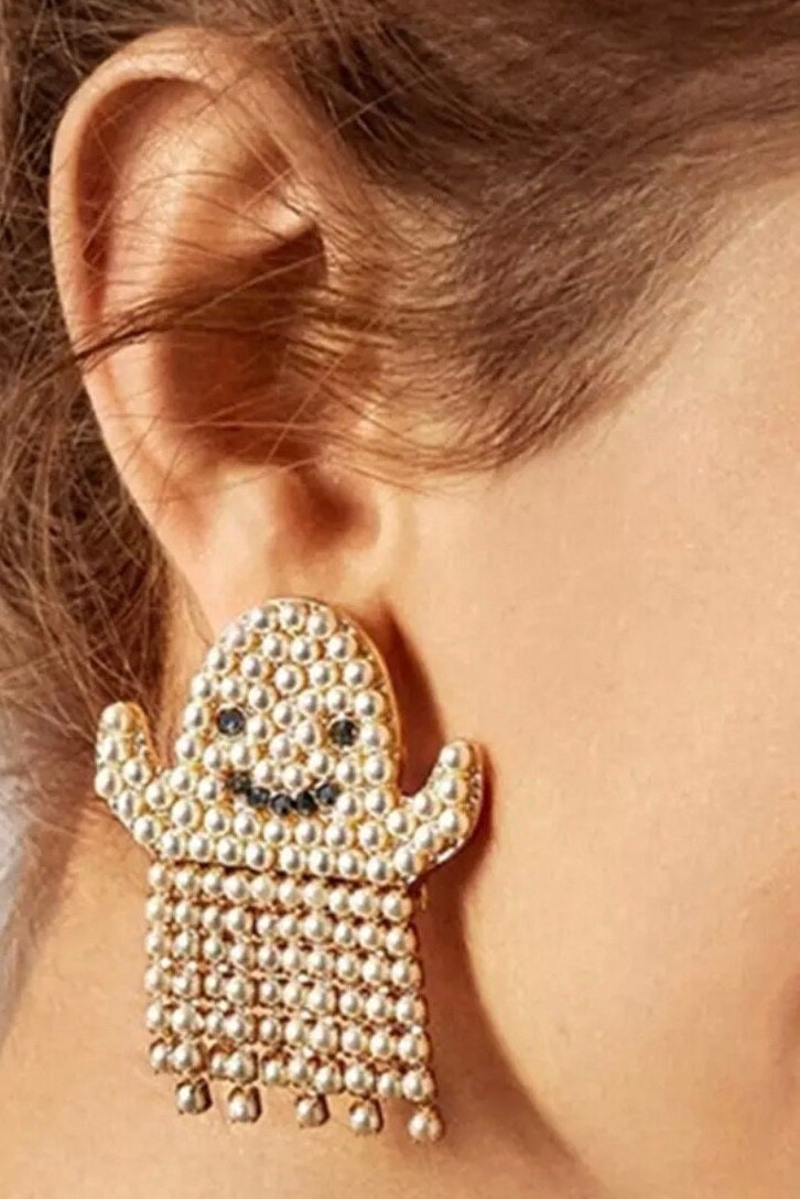 Ghost pearl dangle earrings|Statement Earrings |Halloween Earrings - Pink Fantasma