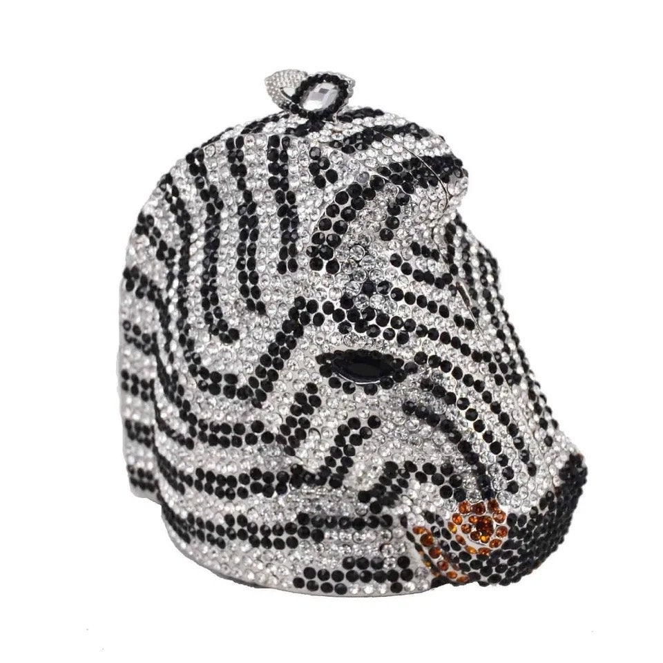 Zebra crystal clutch| Rhinestone clutch and evening bag| crystal purse - Pink Fantasma