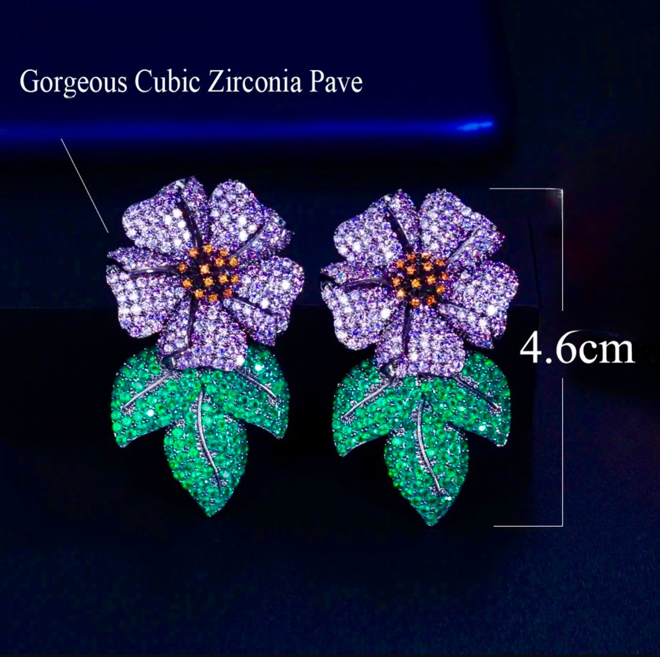 Purple Flower Crystal Earrings|CZ crystal earrings| Formal earrings |Flower earrings - Pink Fantasma