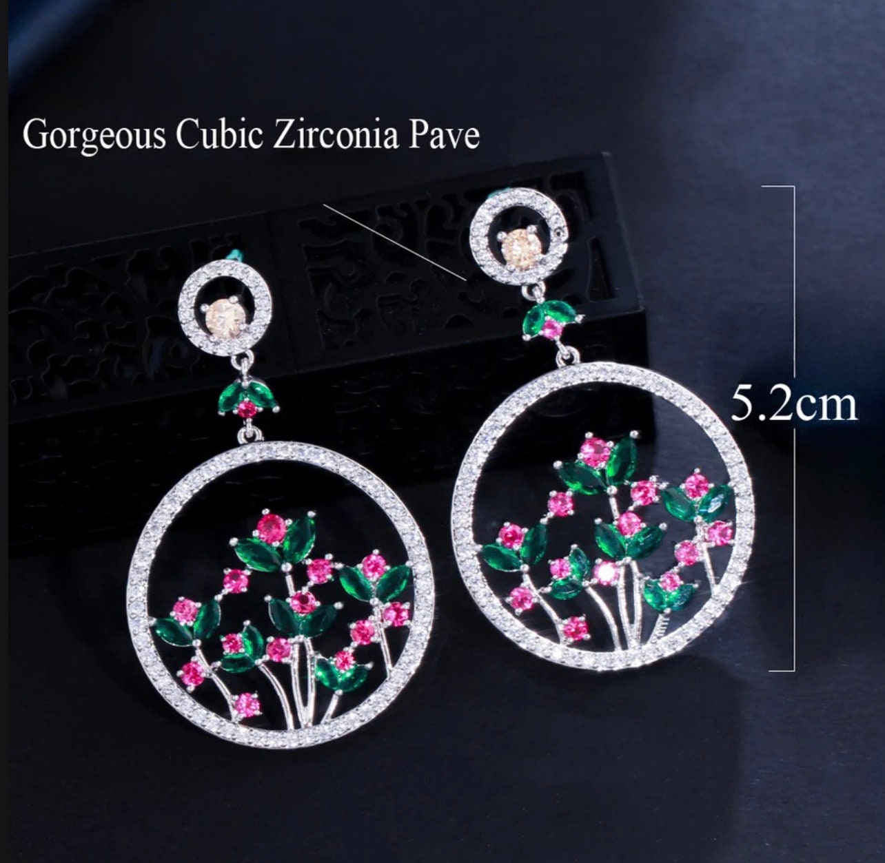 Flower Crystal Earrings|CZ crystal earrings - Pink Fantasma