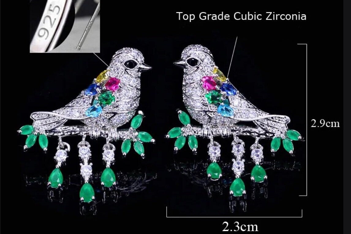 Crystal CZ Bird Earrings - Pink Fantasma