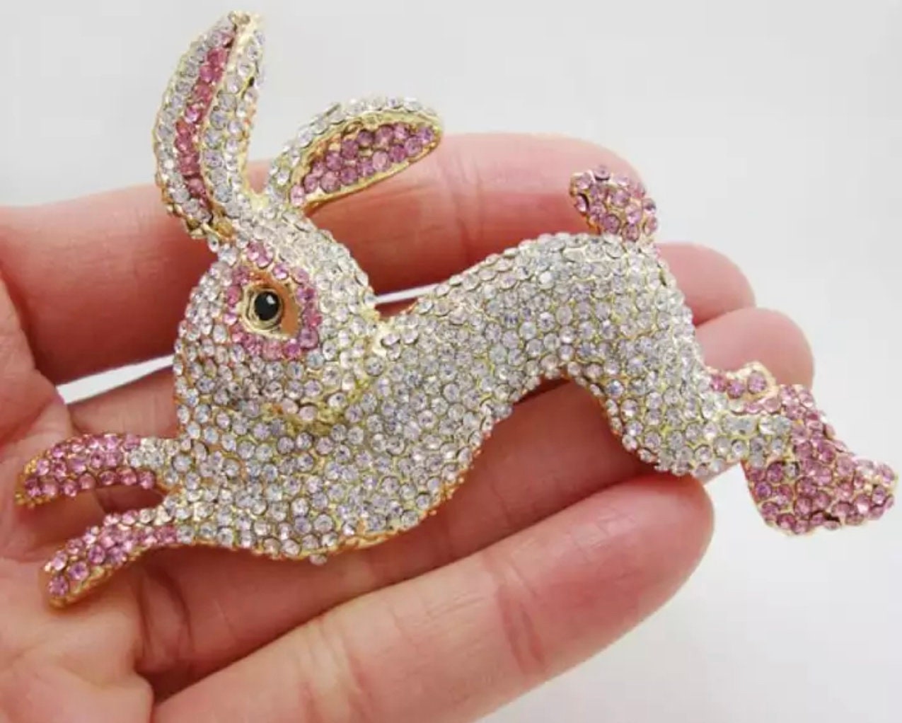 Rabbit brooch pin|Rhinestone bunny pin - Pink Fantasma