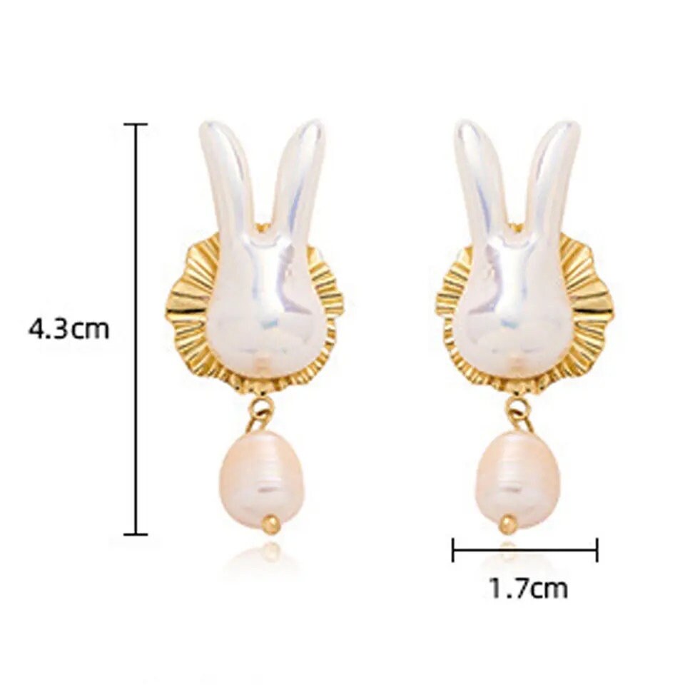 Pearl Rabbit Drop Earrings|Bunny earrings - Pink Fantasma