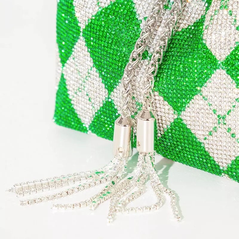 Rhinestone Crystal purse|Pink and Green Clutch, Evening Bags - Pink Fantasma