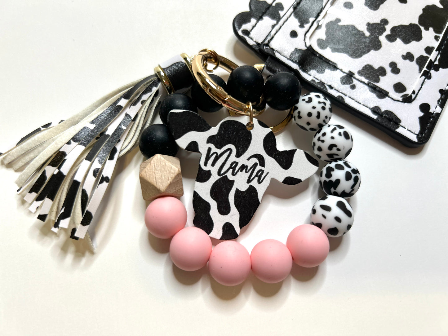 Mama Cowprint Cardholder wristlet/Keychain Wallet