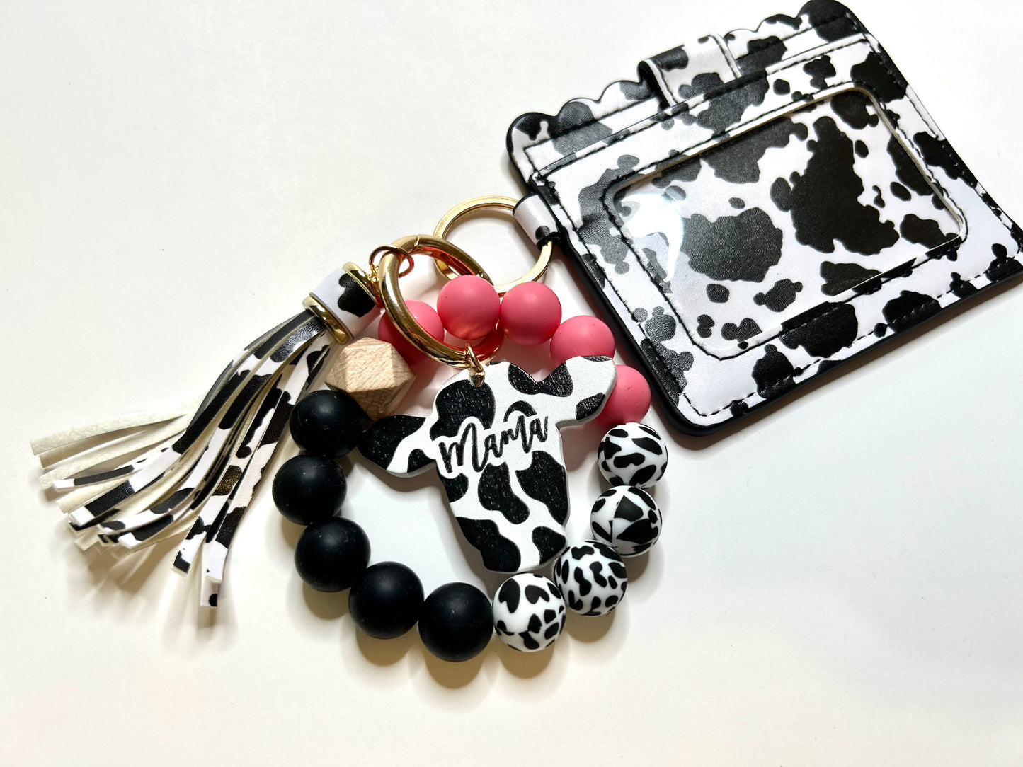 Mama Cowprint Cardholder wristlet/Keychain Wallet