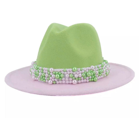 Pink and Green Fedora hat - Pink Fantasma 