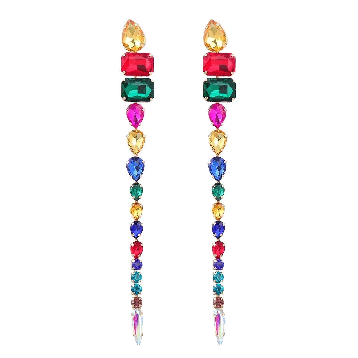 Floating long dangle Earrings|Colorful crystal earrings