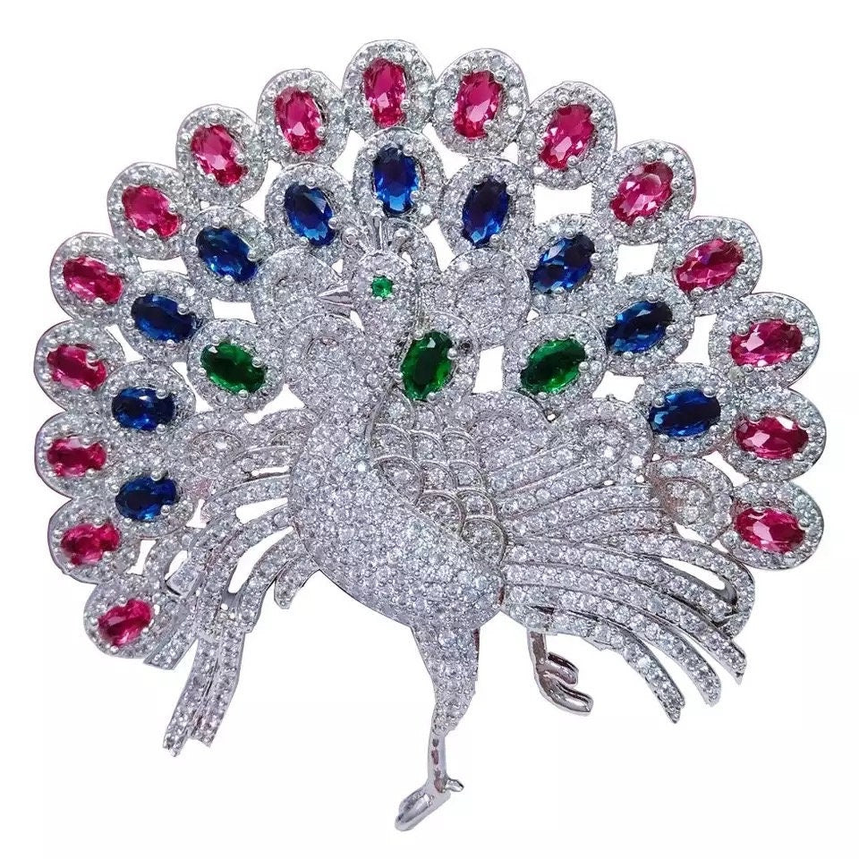 Peacock Brooch /Multi-color Brooch Pin/Cubic Zirconia Peacock pin