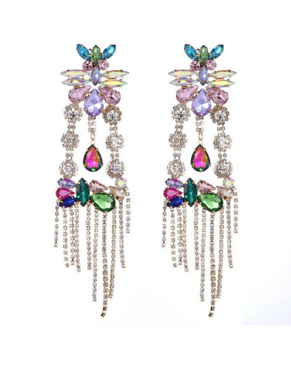 Colorful Crystal Tassel Earrings|Colorful statement earrings