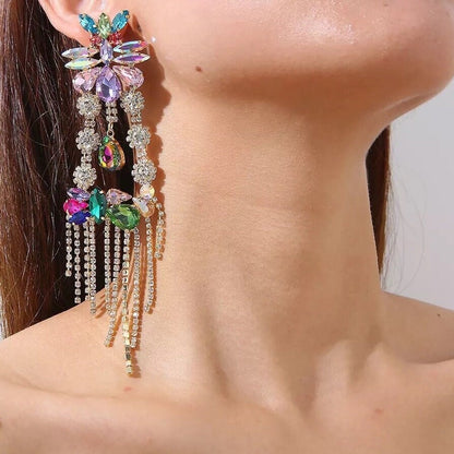 Colorful Crystal Tassel Earrings|Colorful statement earrings