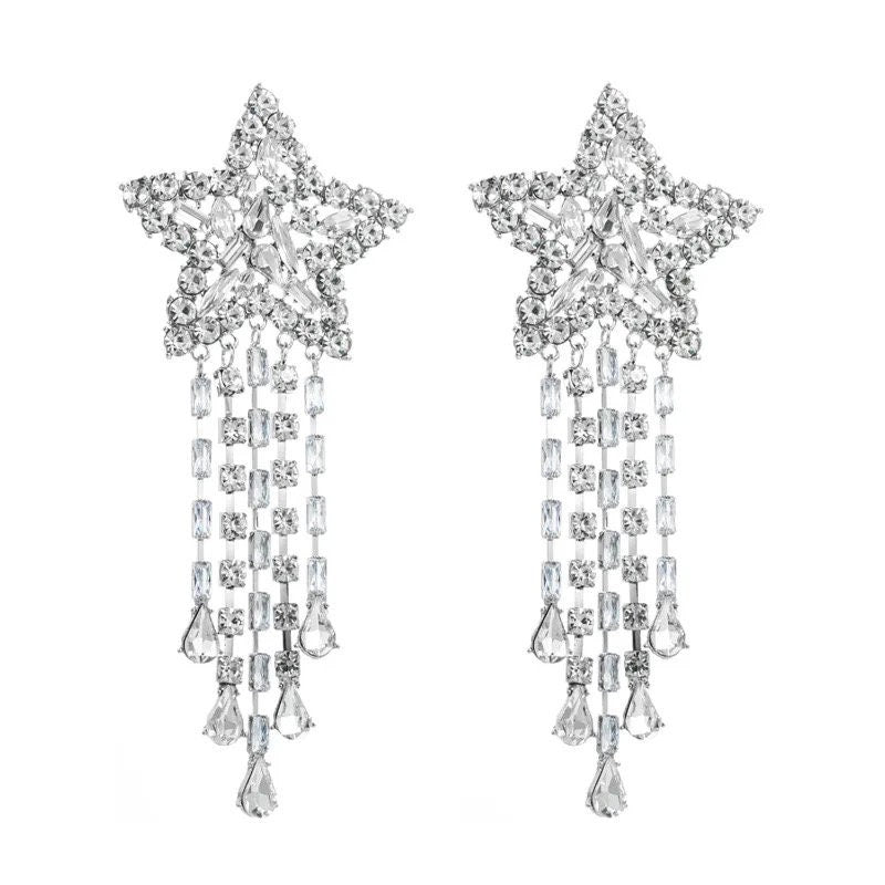 Star Crystal Tassel Earrings| Star earrings|Crystal earrings - Pink Fantasma 