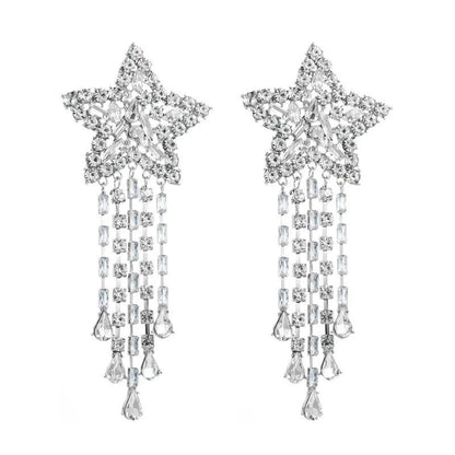 Star Crystal Tassel Earrings| Star earrings|Crystal earrings - Pink Fantasma 