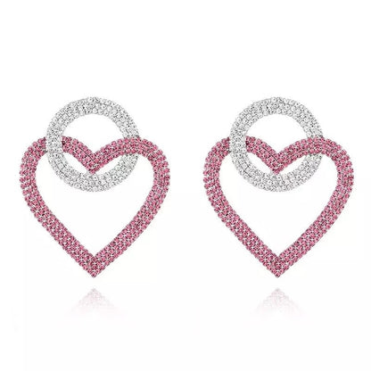 Pink Crystal Heart Dangle Earrings|Heart earrings