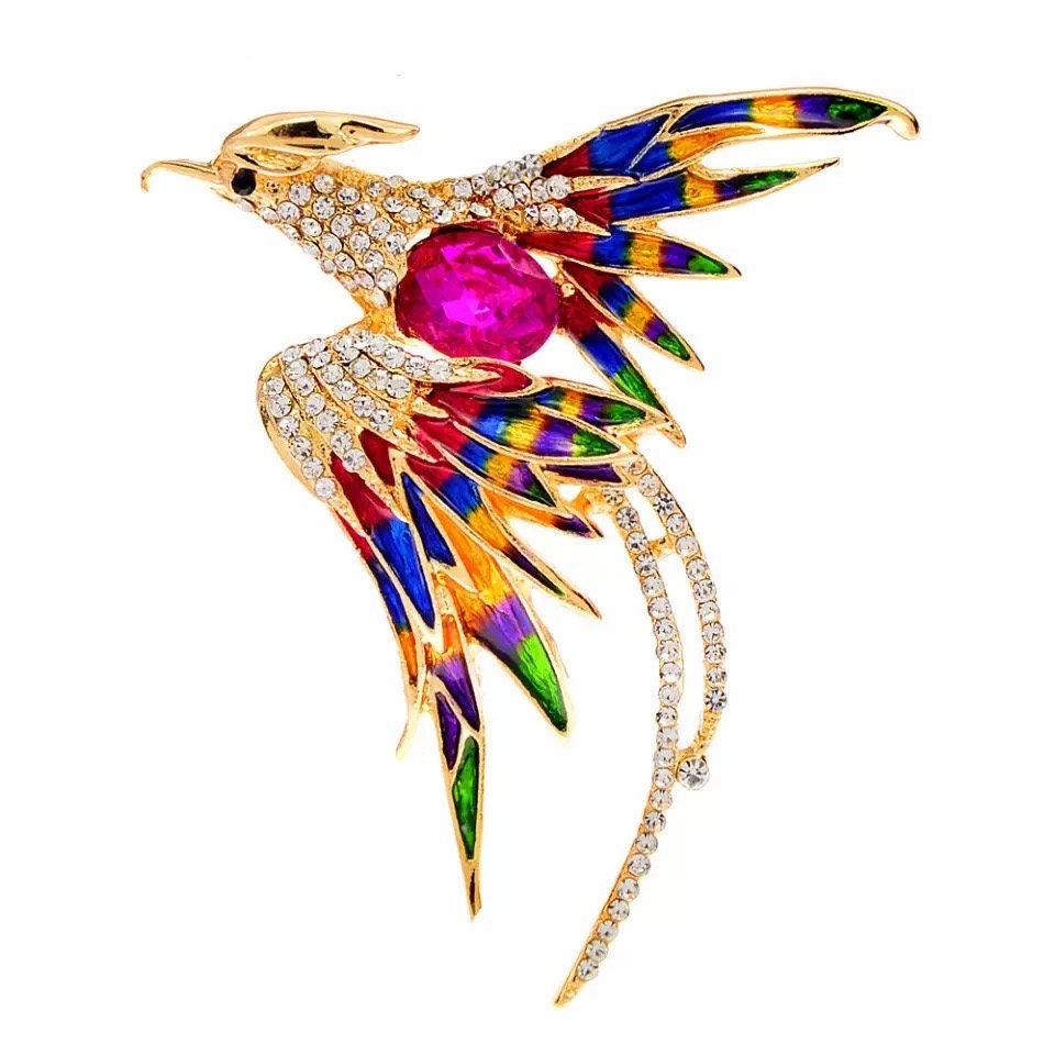 Phoenix Bird Brooch Pin - Pink Fantasma 