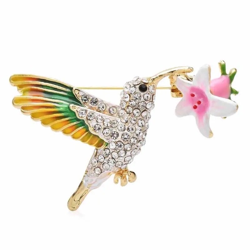 Humming bird Rhinestone Brooch pin - Pink Fantasma 