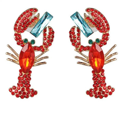 Lobster Rhinestone Earrings| Lobster Earrings - Pink Fantasma 