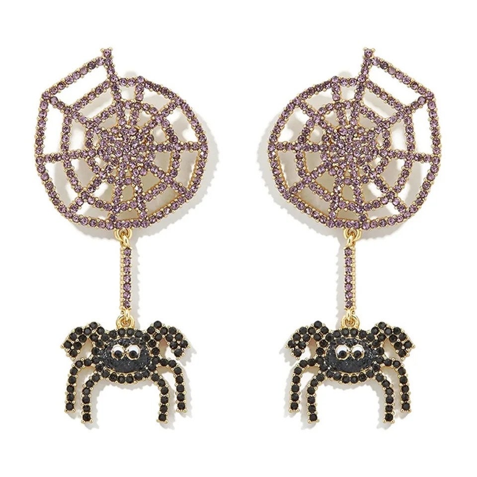 Spider dangle earrings|Statement Earrings |Halloween Earrings - Pink Fantasma 