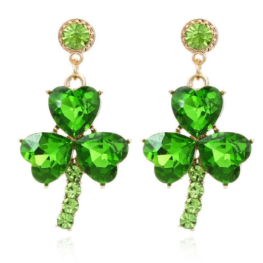 Rhinestone Clover Drop Earrings| St. Patrick's Day Earrings - Pink Fantasma 