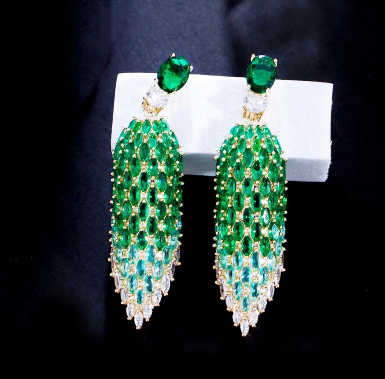 Green Crystal Earrings|CZ crystal earrings|Green earrings - Pink Fantasma 