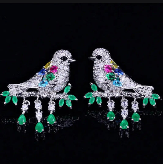 Crystal CZ Bird Earrings - Pink Fantasma 