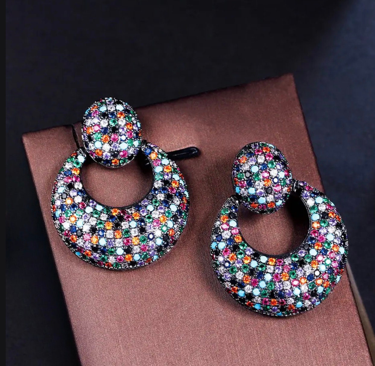 Colorful Rhinestone Round Earrings|Colorful statement earrings - Pink Fantasma 