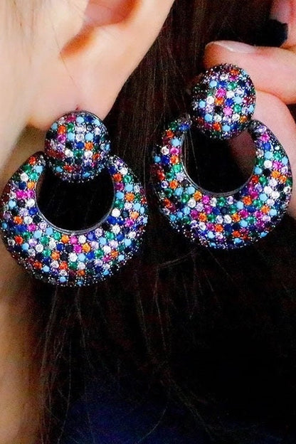 Colorful Rhinestone Round Earrings|Colorful statement earrings - Pink Fantasma 