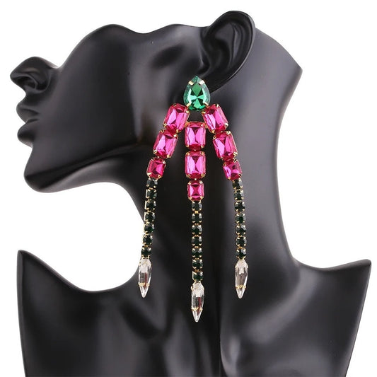 Crystal earrings|Pink and Green earrings|Formal earrings - Pink Fantasma 