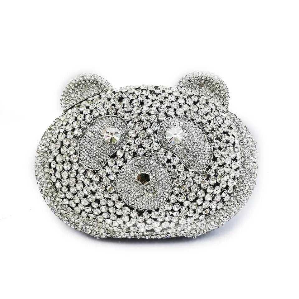 Panda clutch,Panda Evening Bag| Crystal purse| Bling Evening bag|Rhinestone clutch|Crystal clutch - Pink Fantasma 