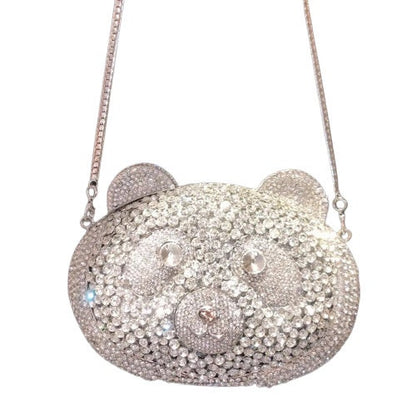 Panda clutch,Panda Evening Bag| Crystal purse| Bling Evening bag|Rhinestone clutch|Crystal clutch - Pink Fantasma 