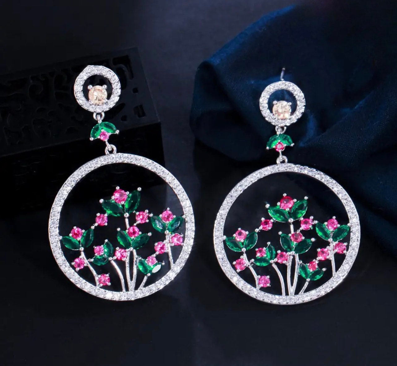 Flower Crystal Earrings|CZ crystal earrings - Pink Fantasma 