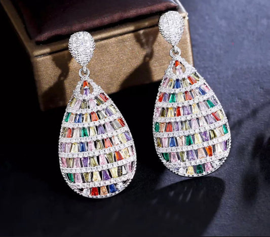 Multi color Crystal Earrings|CZ Colorful earrings - Pink Fantasma 